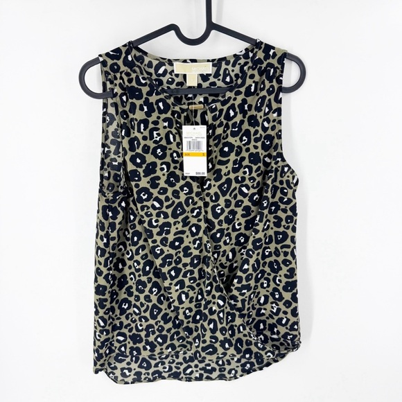 ✅ NWT Michael Michael Kors Green Leopard Print Top Small Print Sleeveless Top - Picture 1 of 9